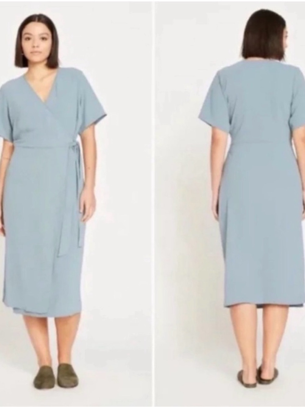 Universal Standard Goblin Blue Airy Crepe Midi Wrap Dress Plus Size Large or 3X
